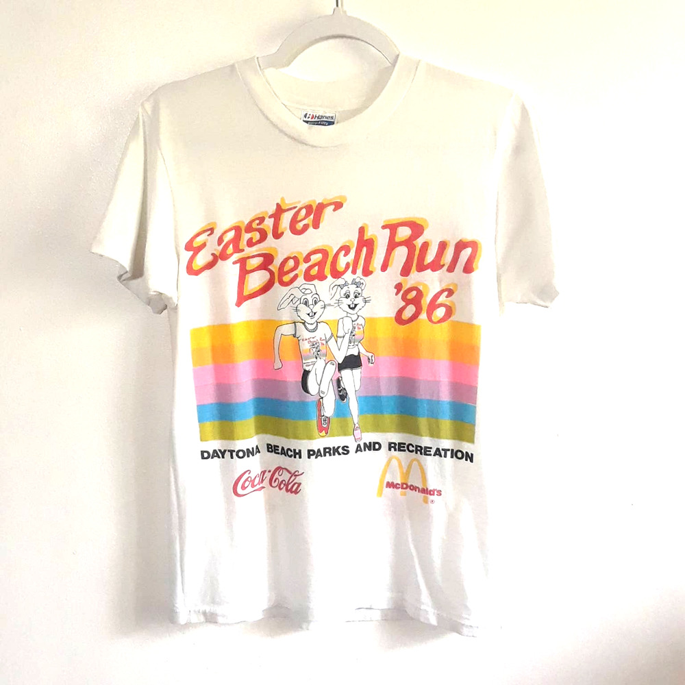 VTG 80s Easter Daytona McDonalds Coca Cola Tee T-shirt, sz Small, Single Stitch